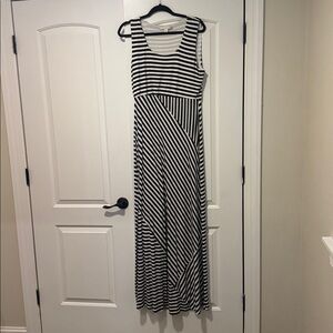 Boston Proper Black and White Striped Maxi Dress